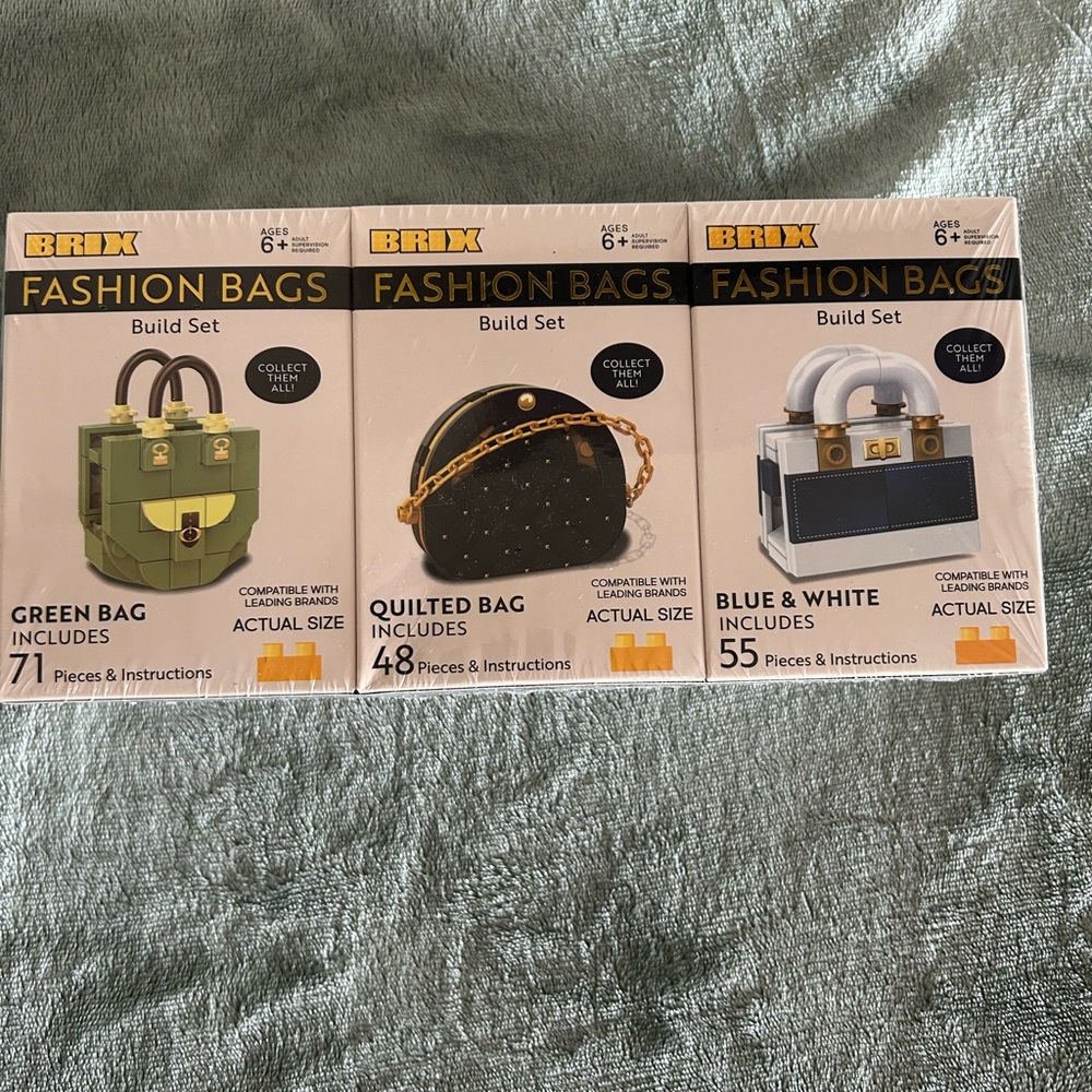 Micro Brix Buildable Building Interlocking Bricks Trio Fashion Bag Purse 3pk